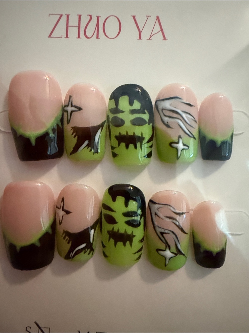 Neon Green and Black Halloween Nail Art Set